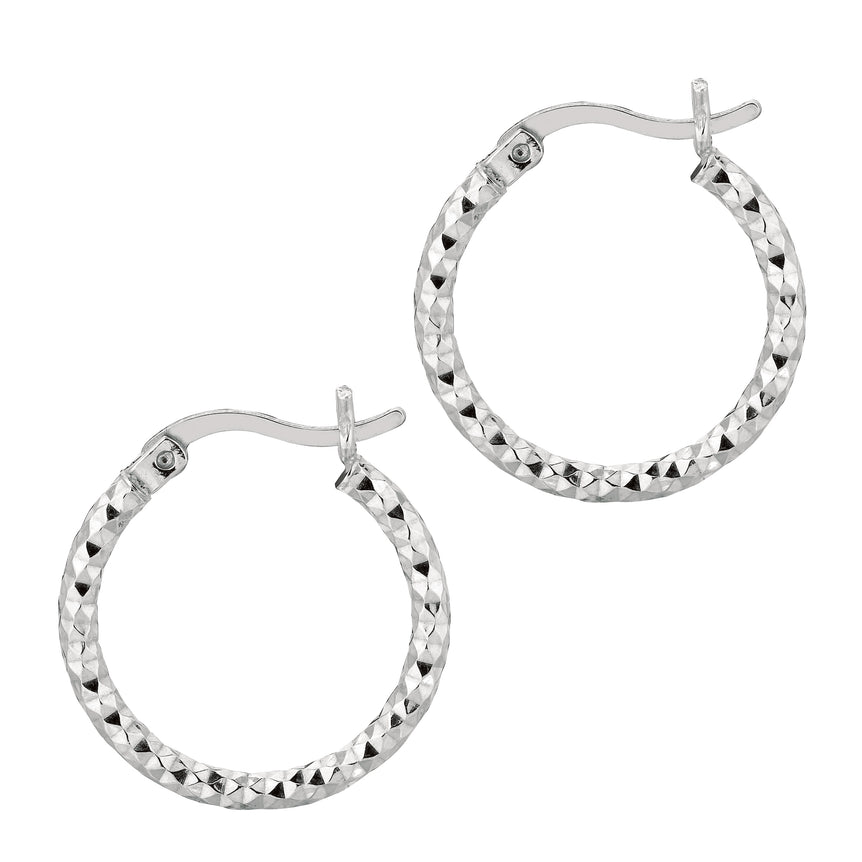 Silver 2x15MM Diamond Cut Earring-White | Hinged