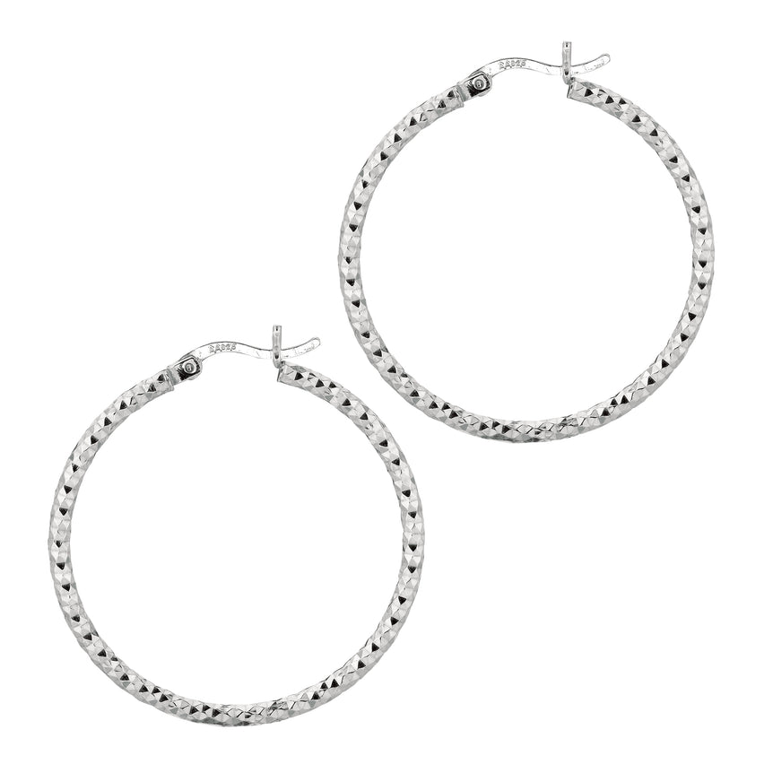Silver 2x30MM Diamond Cut Earring-White | Hinged