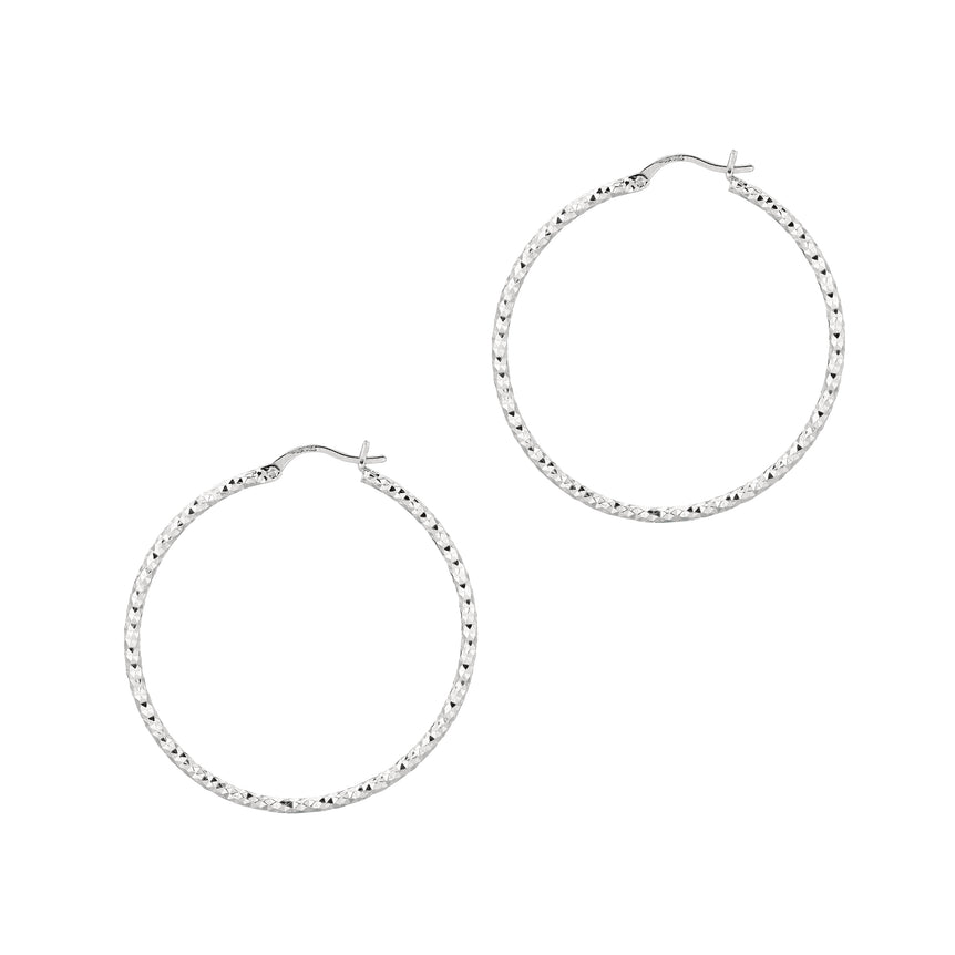 Silver 2x40MM Diamond Cut Earring-White | Hinged