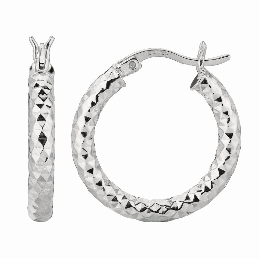 Silver 3x15MM Diamond Cut Earring-White | Hinged