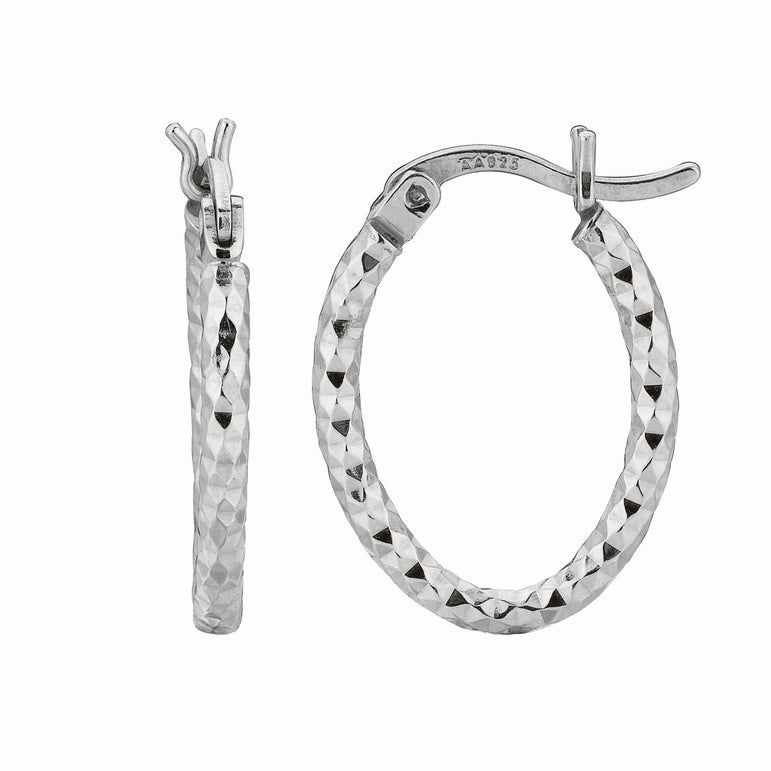 Silver 2x10MM Diamond Cut Oval Earring-White | Hinged