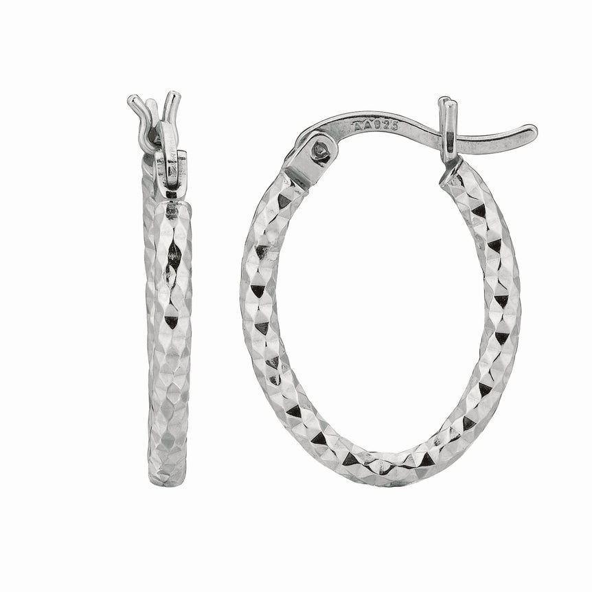 Silver 2x10MM Diamond Cut Oval Earring-White | Hinged