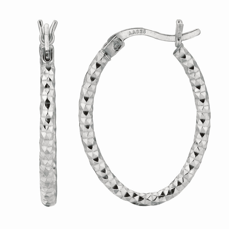 Silver 2x15MM Diamond Cut Oval Earring-White | Hinged