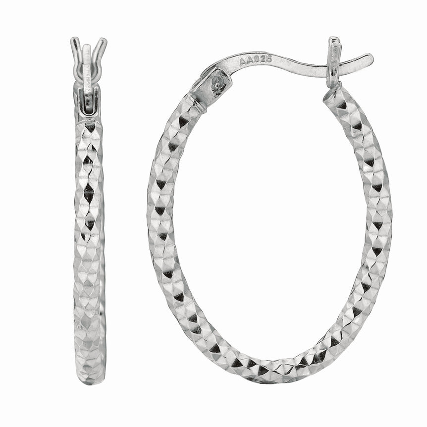 Silver 2x15MM Diamond Cut Oval Earring-White | Hinged