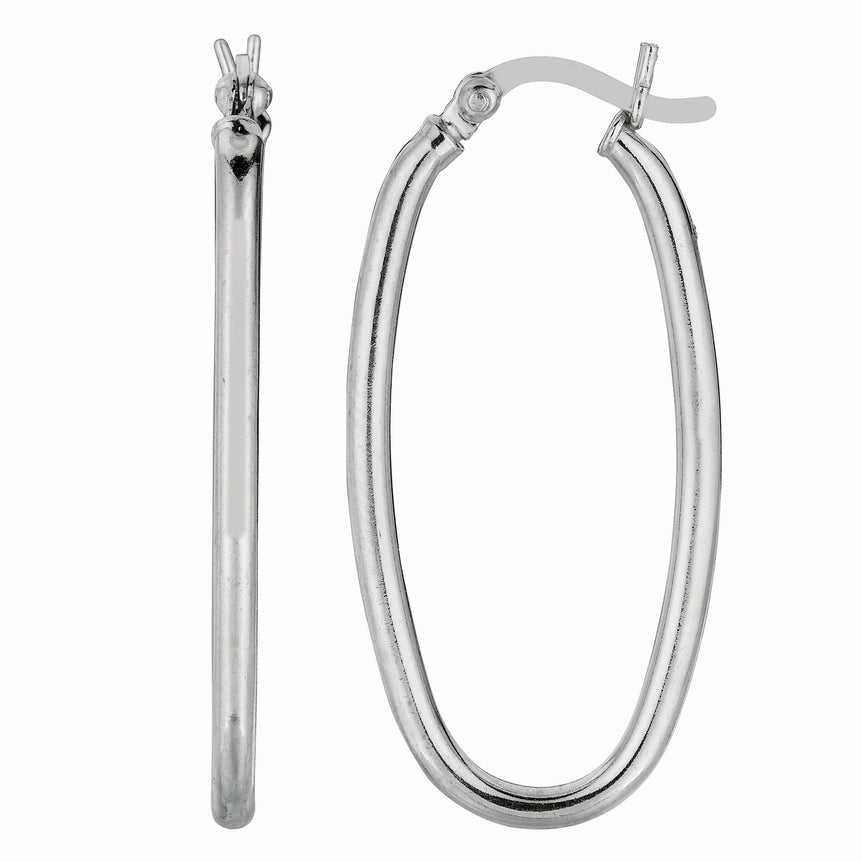 Silver Long Oval Earring-White | Hinged