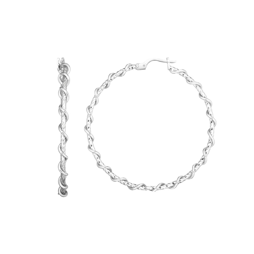 Silver 45mm Wire Twist Hoop Earring-White | Hinged