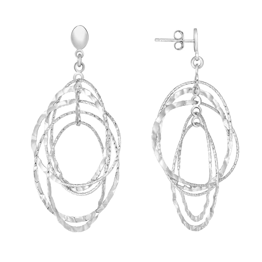 Silver Oval Drop Hammered Earring-White | Push Back