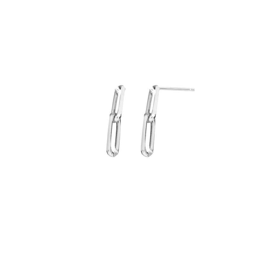 Silver Two Link Paperclip Dangle Earring-White | Push Back