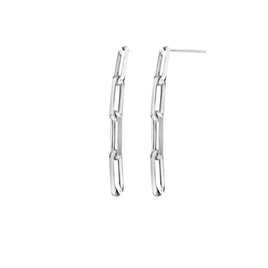 Silver Four Link Paperclip Dangle Earring-White | Push Back