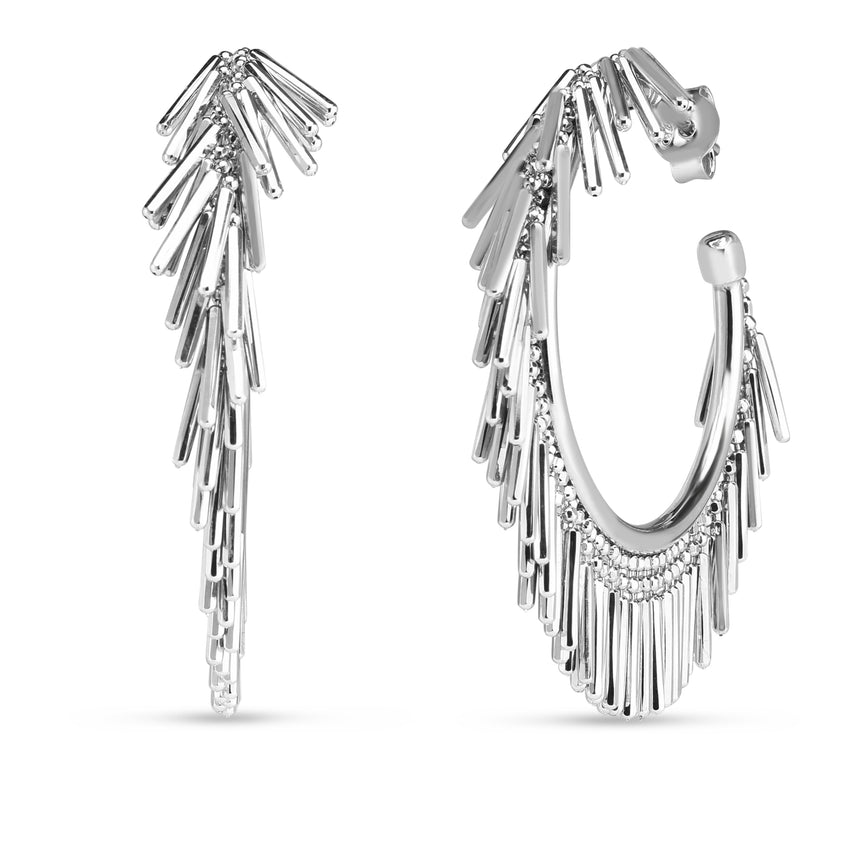 Silver Fringe C Hoops-White | Push Back
