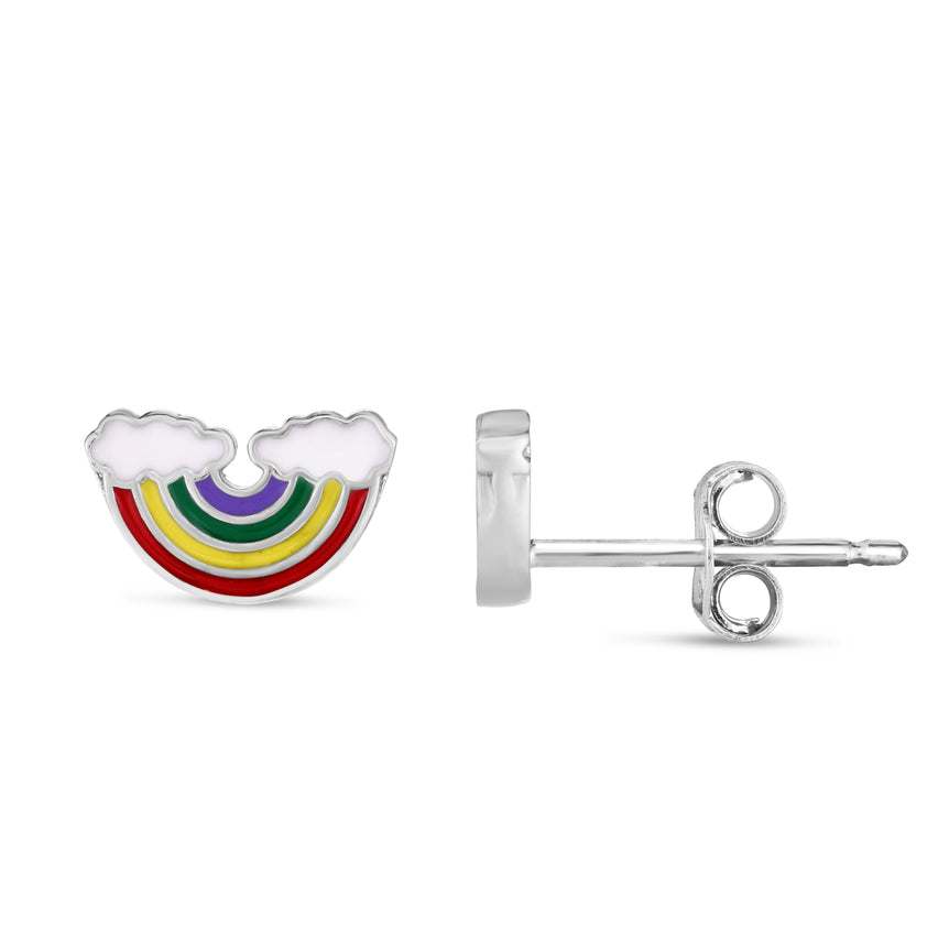 Silver Enamel Rainbow Studs-White | Push Back