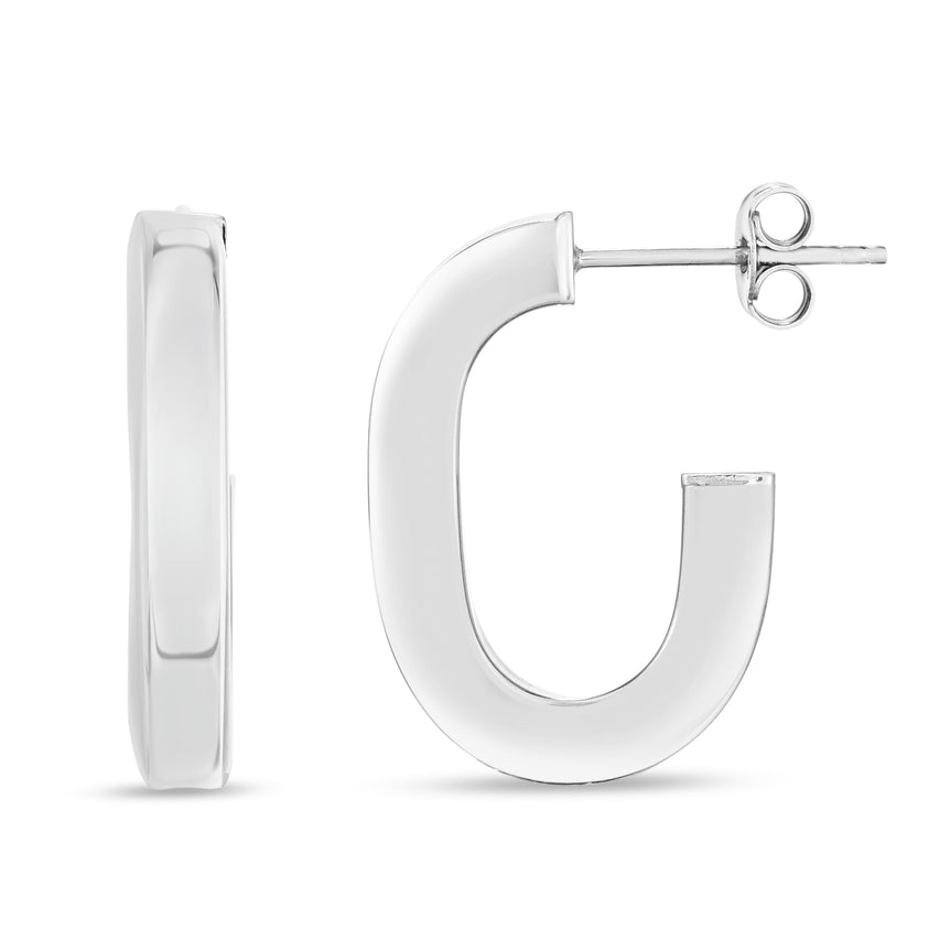 Silver 33mm Thick Oval Link C Hoops-White | Push Back