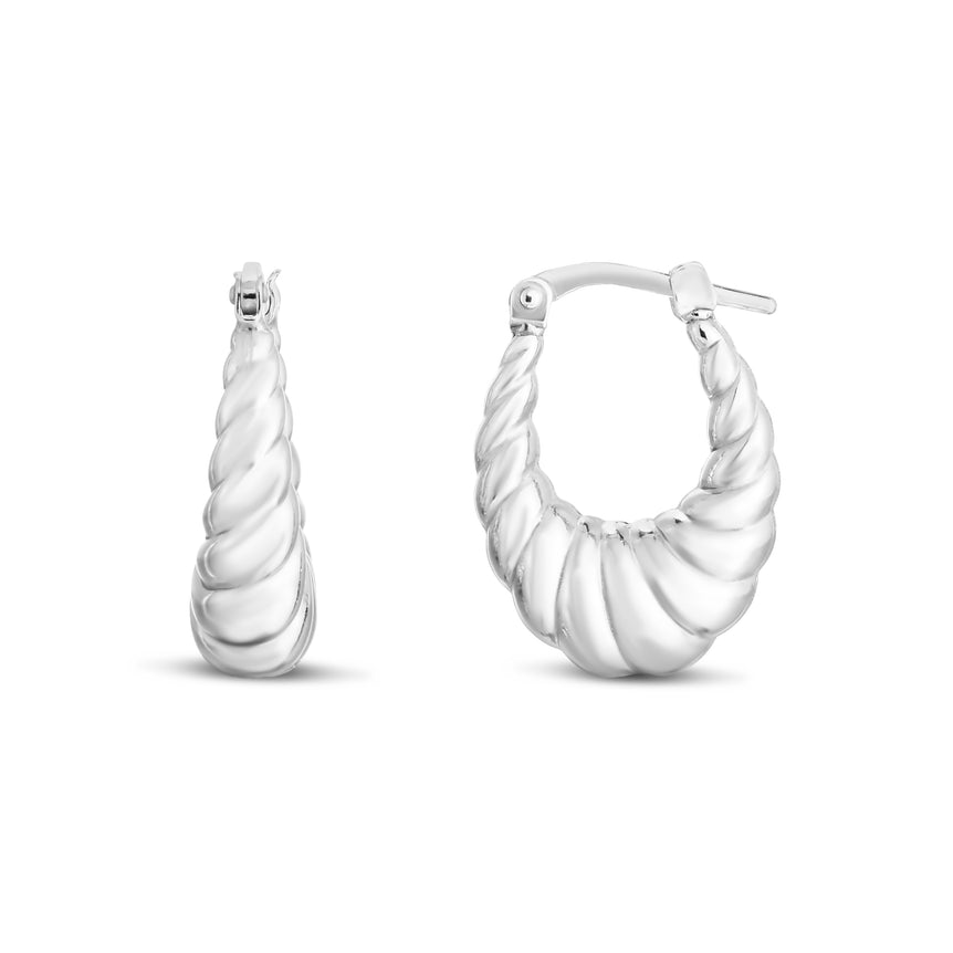 Silver Twisted Graduated Hoops-White | Hinged