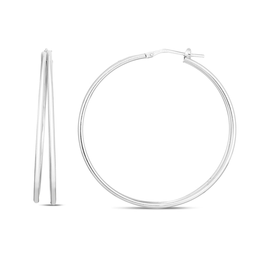 Silver 40mm Split Skinny Hoops-White | Push Back