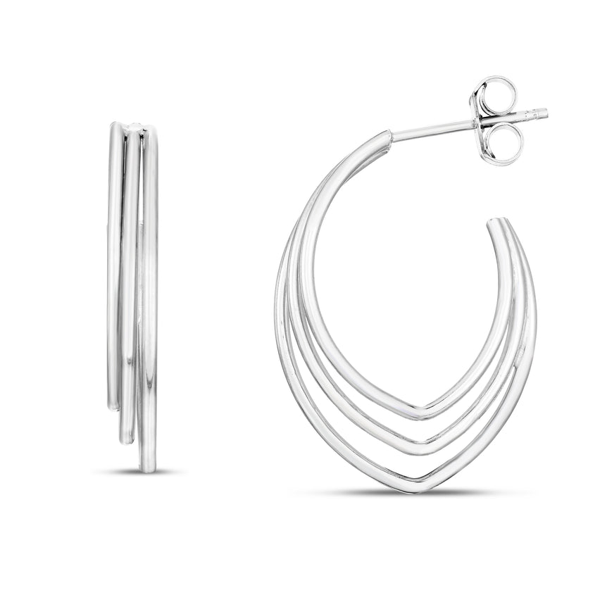 Silver Triple Row V Shape Hoops-White | Push Back