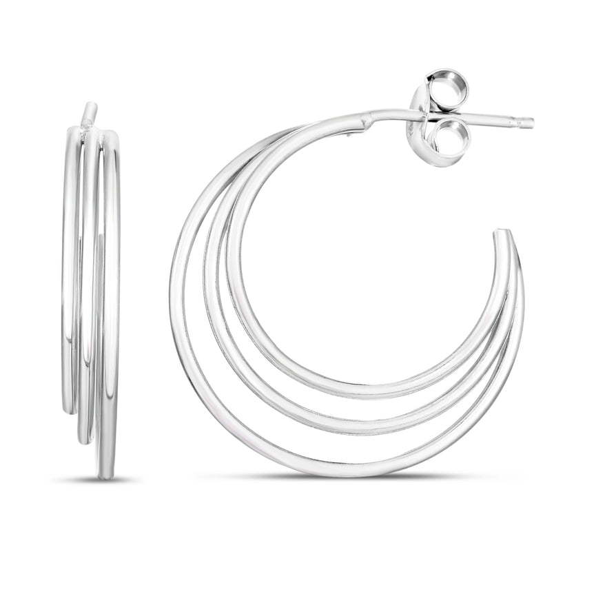 Silver Triple Row C Hoops-White | Push Back