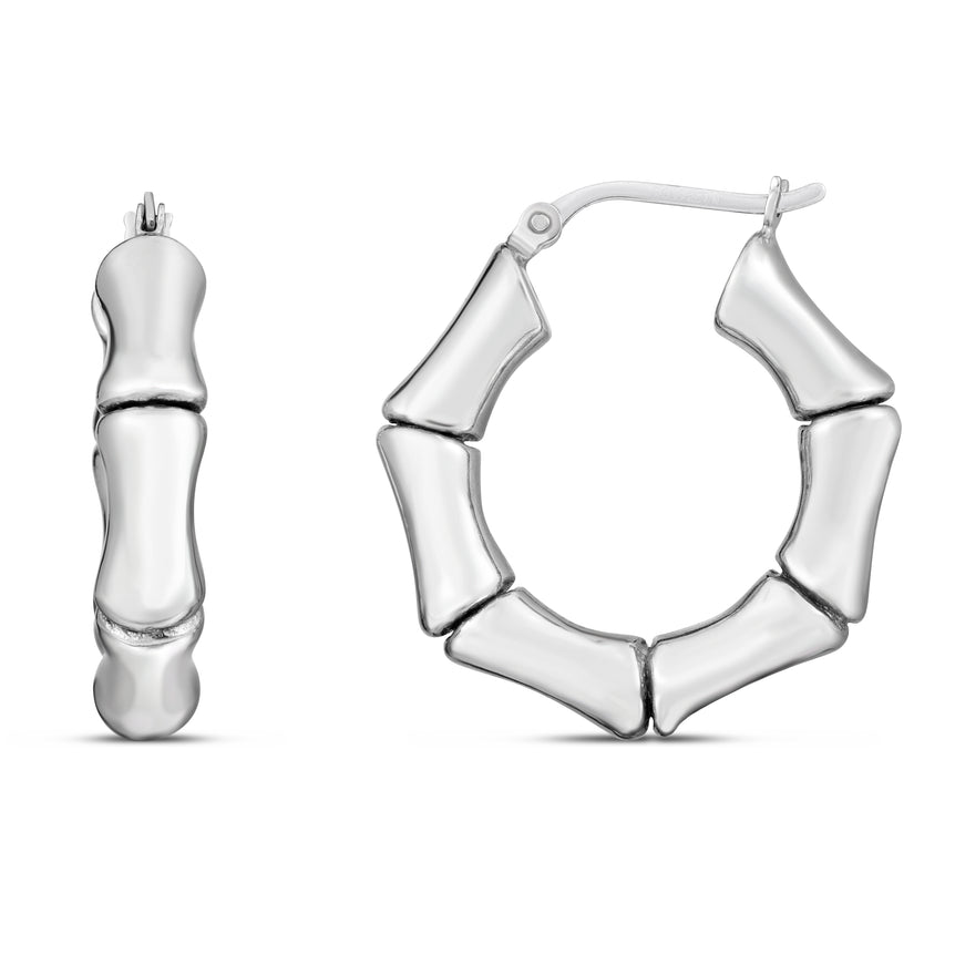 Silver Bold Bamboo Hoops-White | Hinged