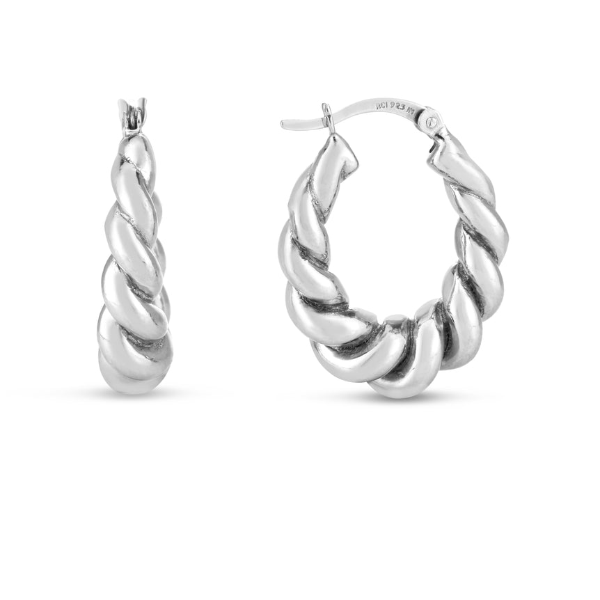 Silver Bold Twist Hoops-White | Hinged
