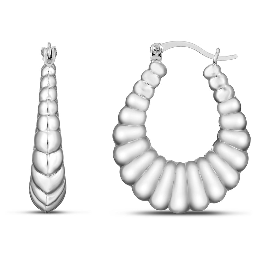 Silver Graduated Ribbed Hoops-White | Hinged