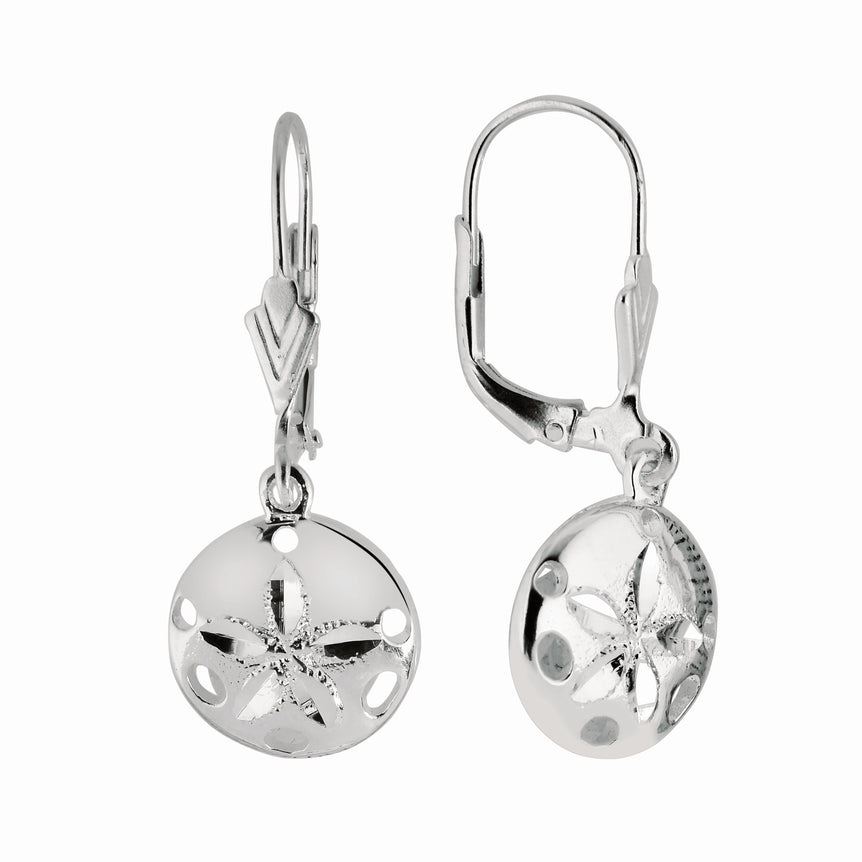 Silver Sand Dollar Dangle Earrings-White | Push Back