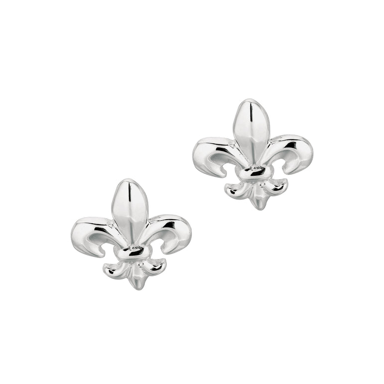 Silver Polished Fleur De Lis Earring-White | Push Back