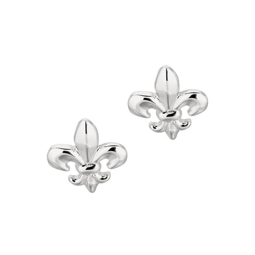 Silver Polished Fleur De Lis Earring-White | Push Back