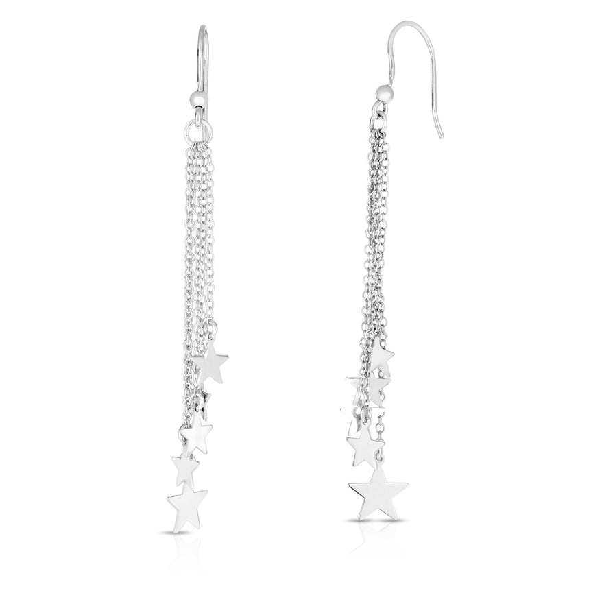 Silver Star Fringe Earring-White | Euro Wire