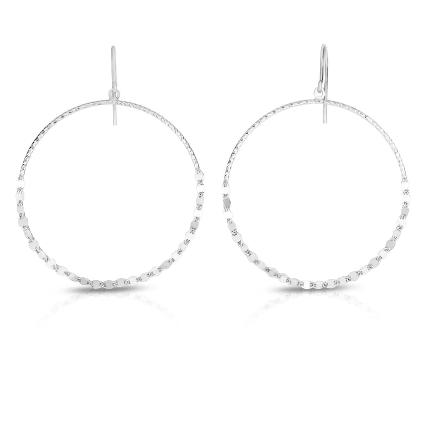 Silver Large Circle Mirror Chain Earring-White | Hook