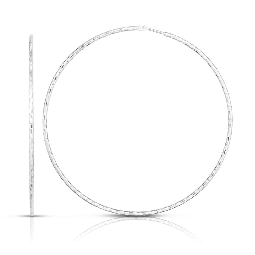 Silver 60mm Diamond Cut Endless Hoop Earring-White | Endless