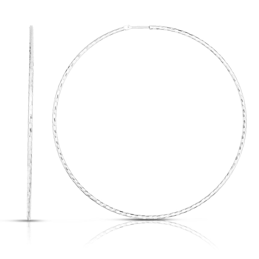 Silver 70mm Diamond Cut Endless Hoop Earring-White | Endless