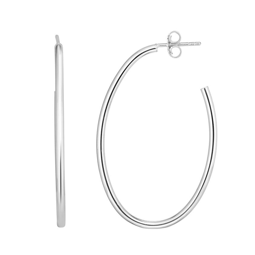 Silver Oval C Hoop Earring-White | Push Back