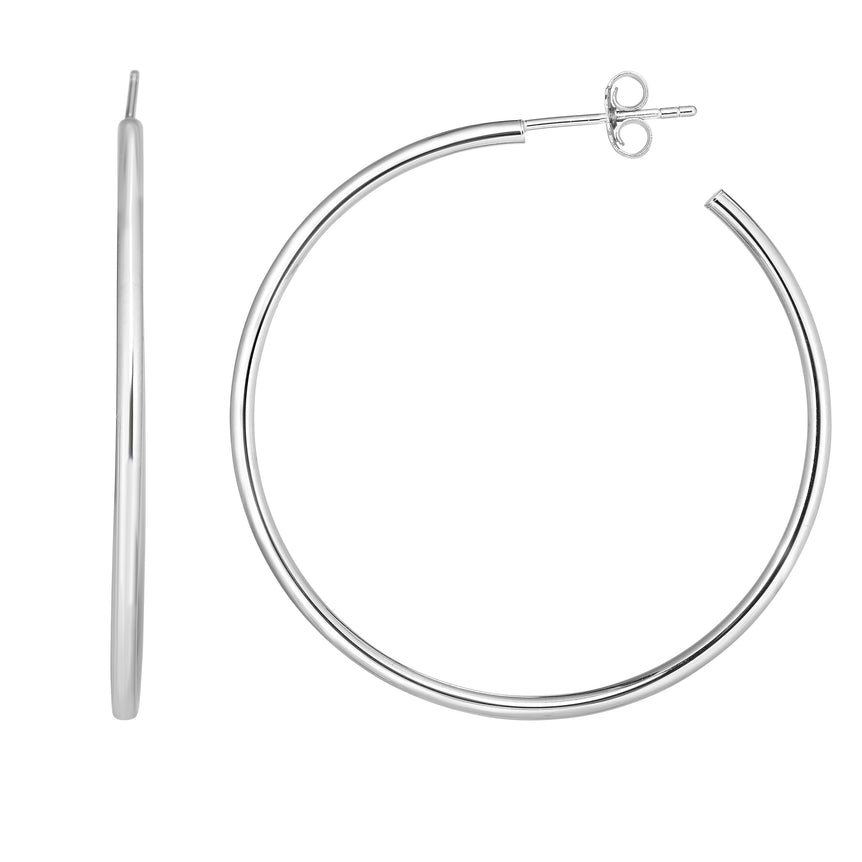Silver Circle C Hoop Earring-White | Push Back