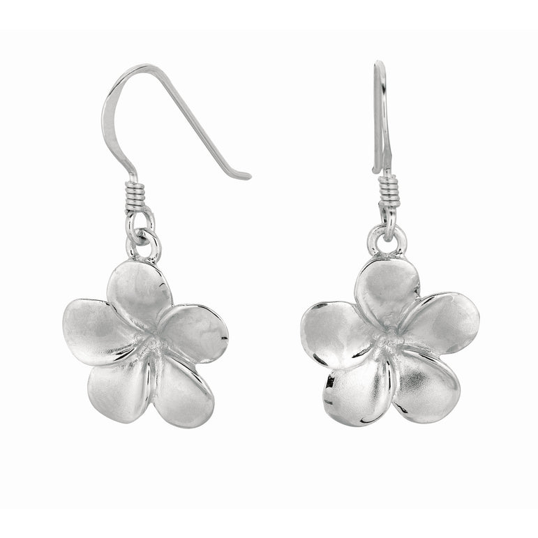 Silver Polished Flower Dangle Earrings-White | Euro Wire