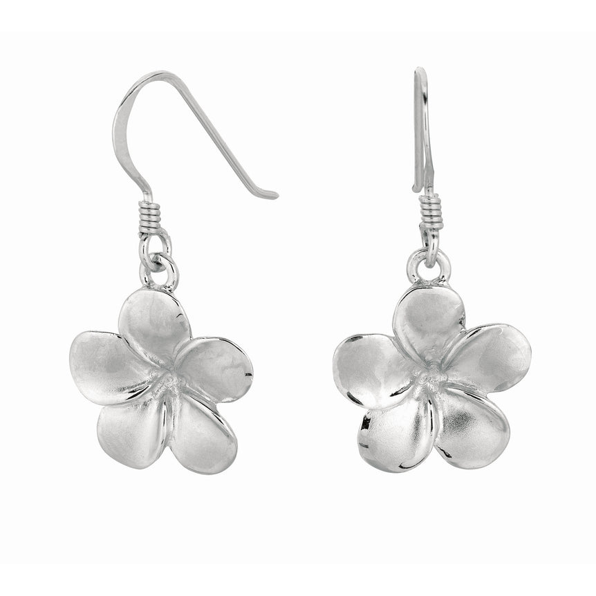 Silver Polished Flower Dangle Earrings-White | Euro Wire
