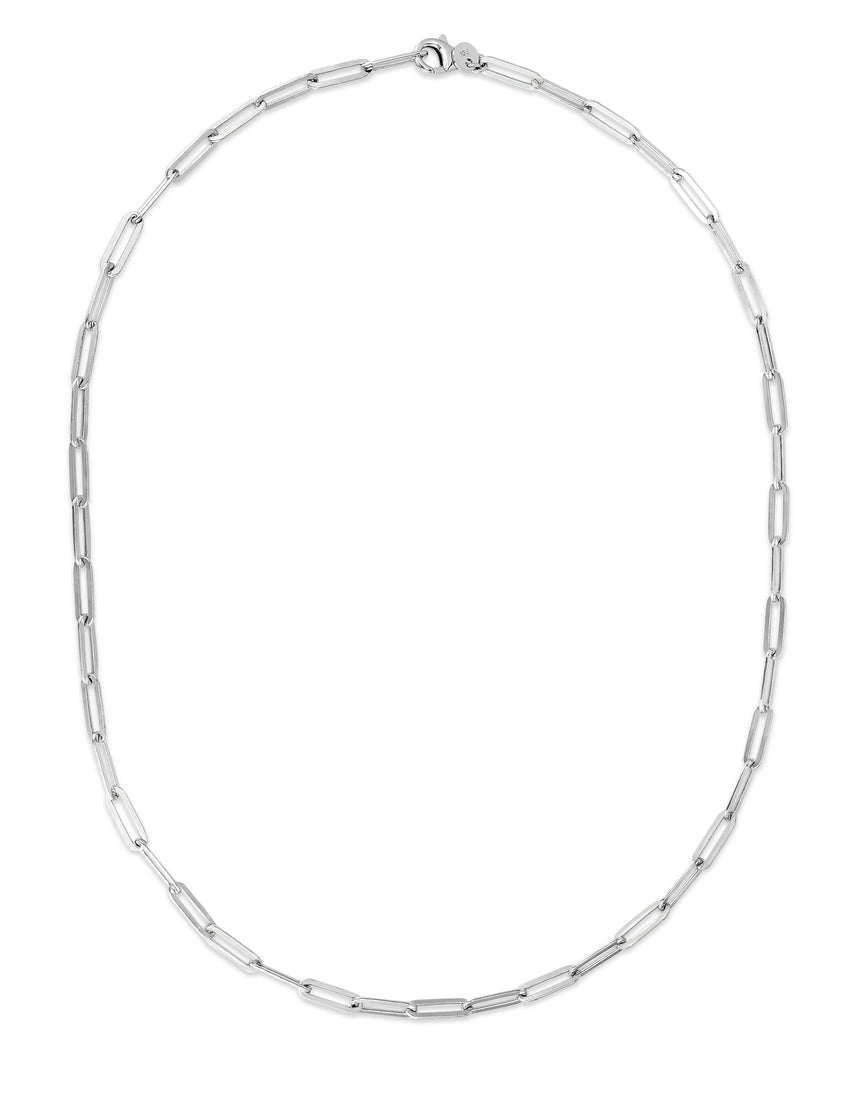 Silver 4MM Flat Paperclip Link Chain Necklace-White | Pear Shaped Lobster