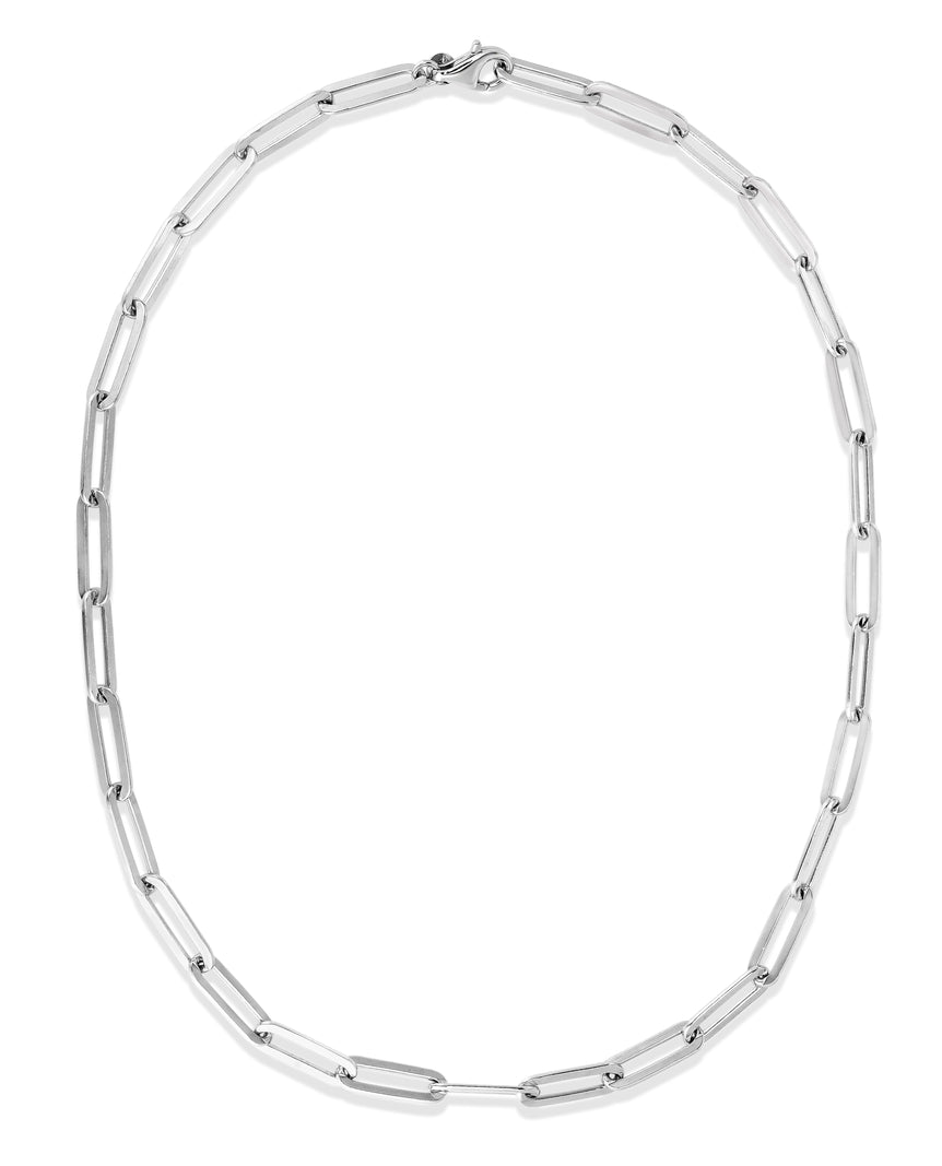Silver 6MM Flat Paperclip Link Chain Necklace-White | Pear Shaped Lobster