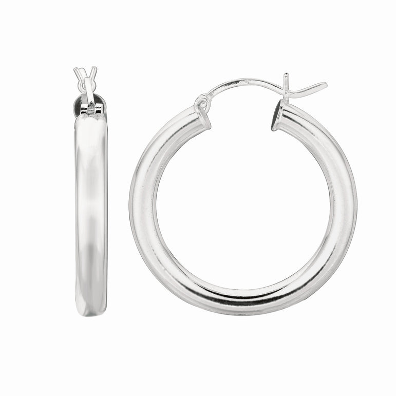 Silver 4x25mm Hoop Earring-White | Hinged