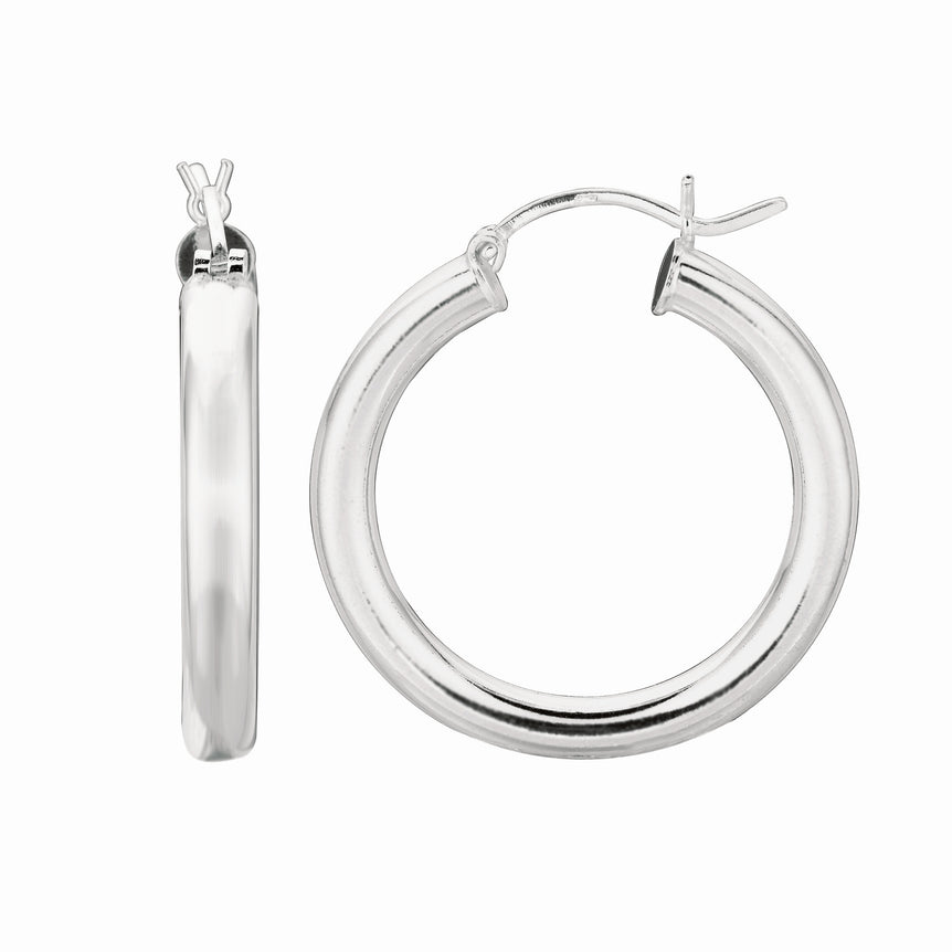 Silver 4x25mm Hoop Earring-White | Hinged