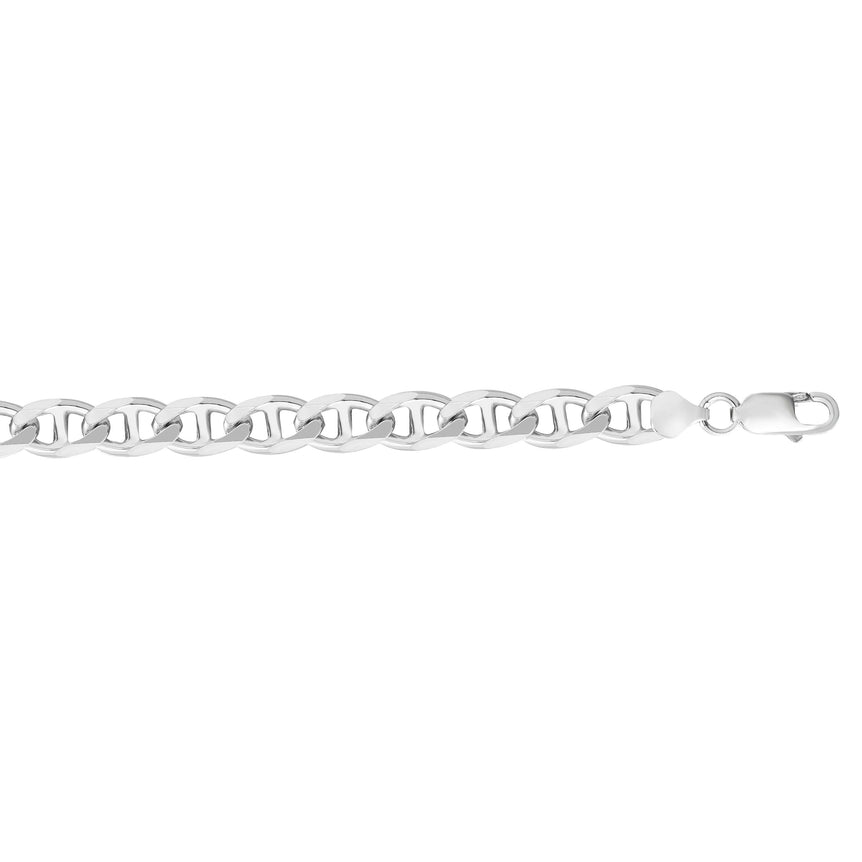 Silver 8mm Concave Mariner Chain -White | Lobster