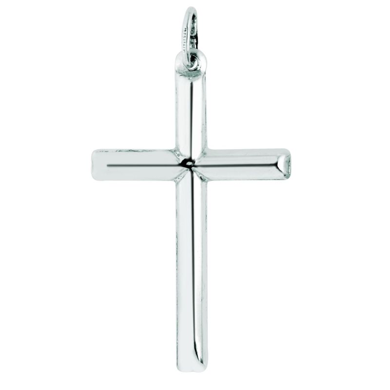 Silver Large Polished Cross Pendant-White