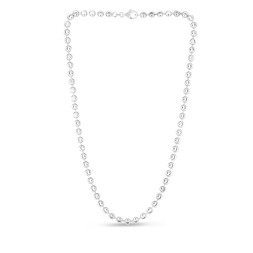 Sterling Silver 5mm Moon-cut Bead Chain-White | Lobster