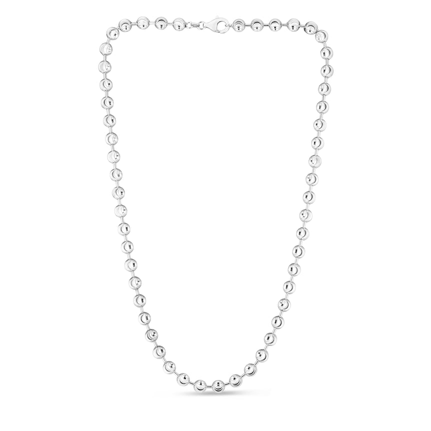 Sterling Silver 6mm Moon-cut Bead Chain-White | Lobster