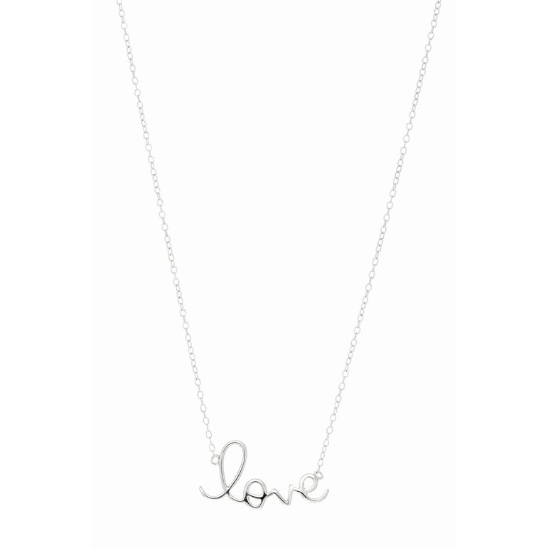 Silver Love Script Necklace-White | Lobster
