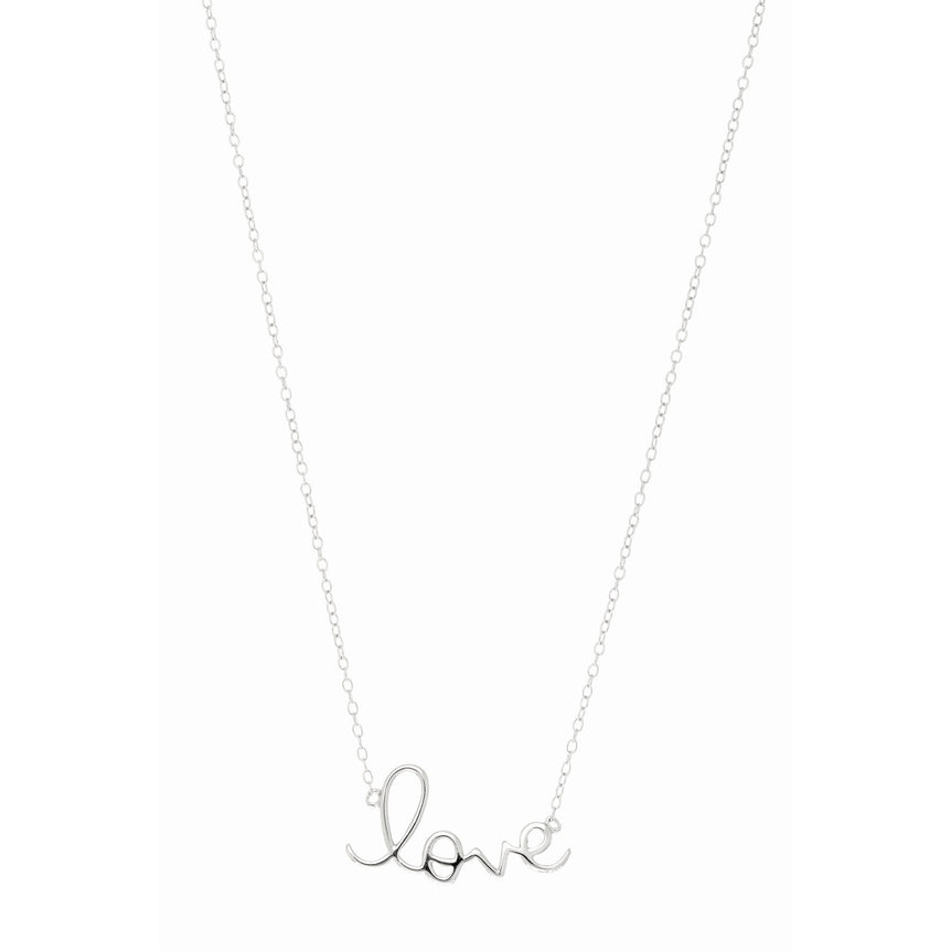 Silver Love Script Necklace-White | Lobster