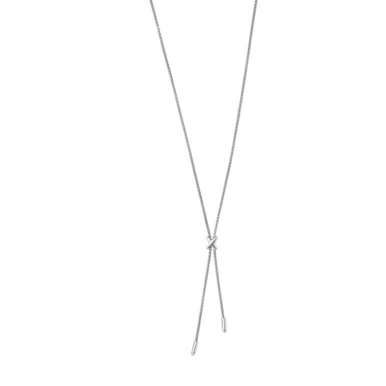 Silver "X" Lariat Bar Necklace-White | Lobster