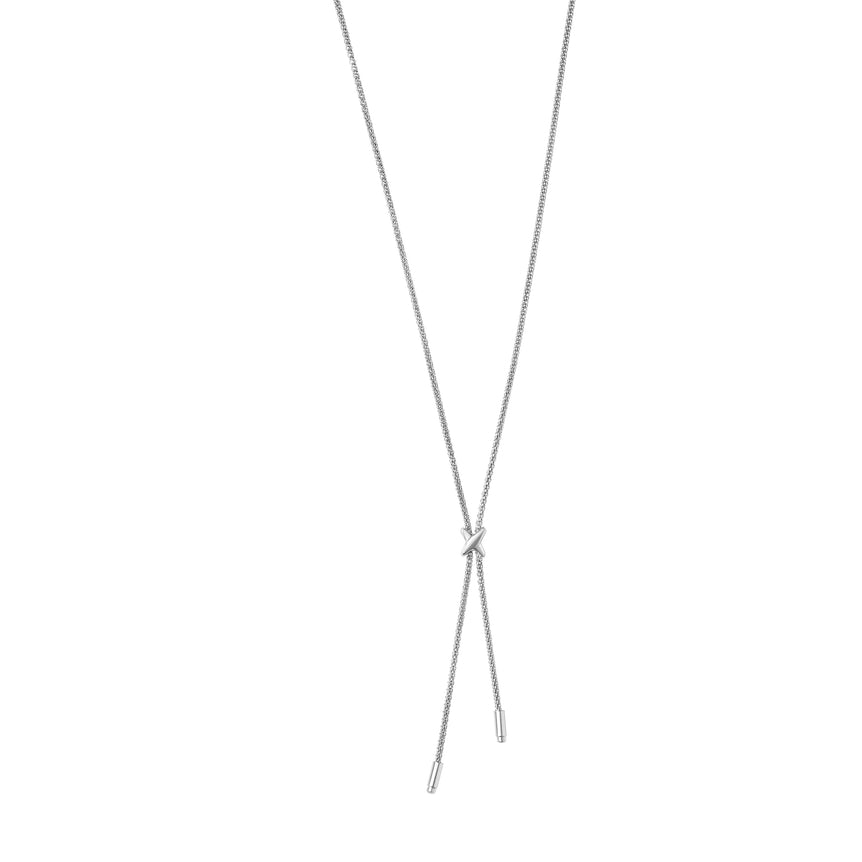 Silver "X" Lariat Bar Necklace-White | Lobster