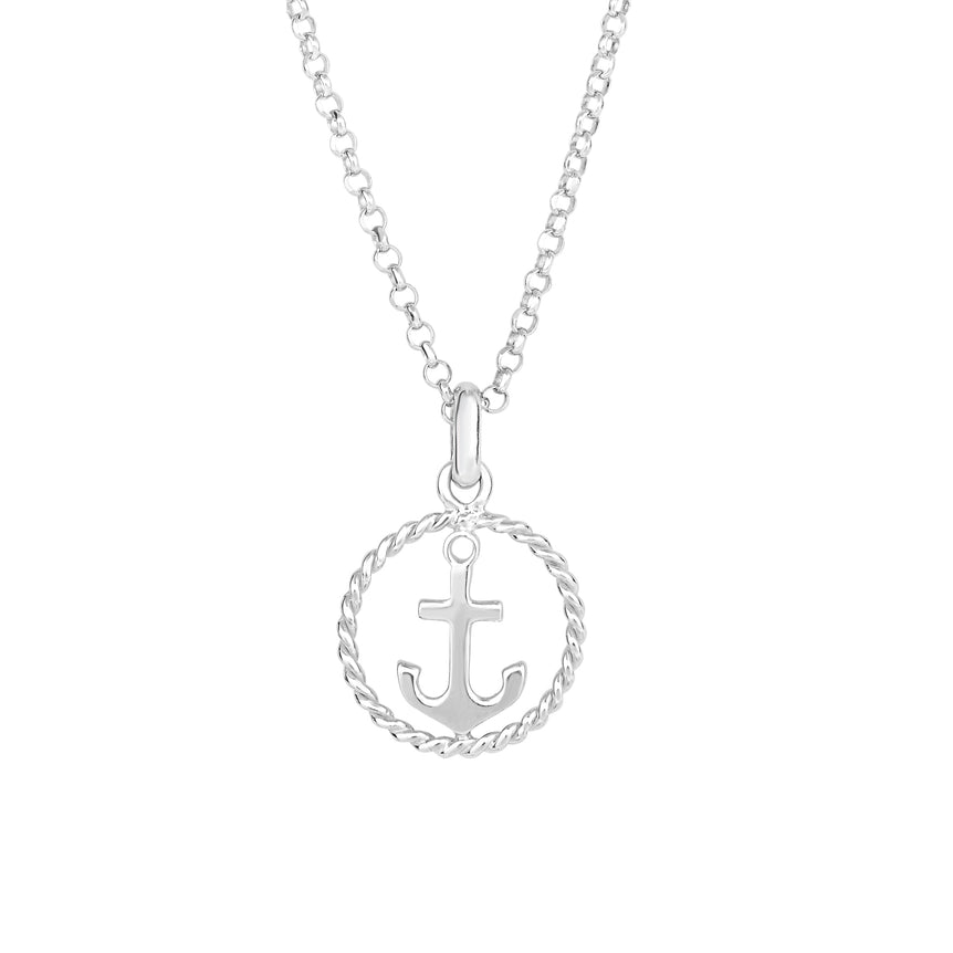 Silver Anchor and Rope Detail Bracelet-White | Lobster