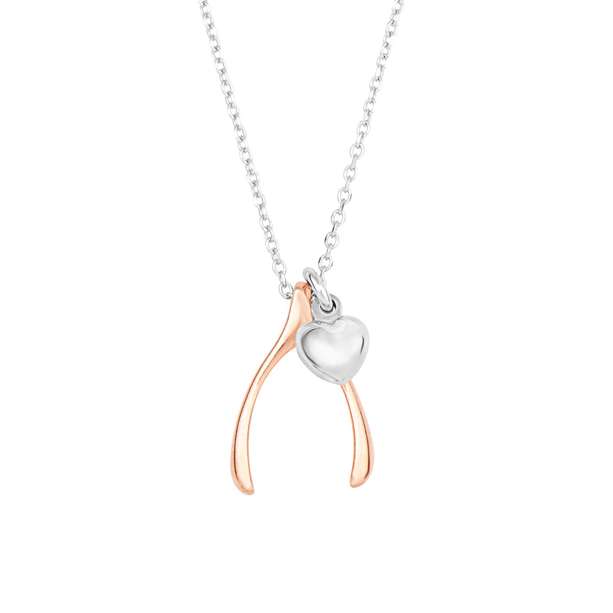 Silver Wishbone Necklace-Two-tone | Lobster