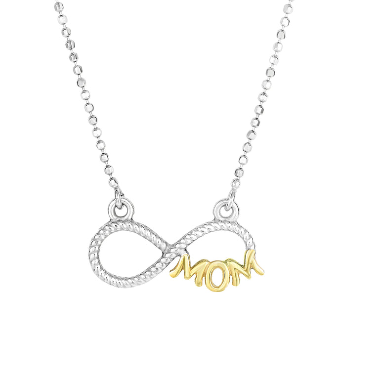 Silver Two-tone CZ Infinity Mom Necklace-Two-tone | Spring Ring