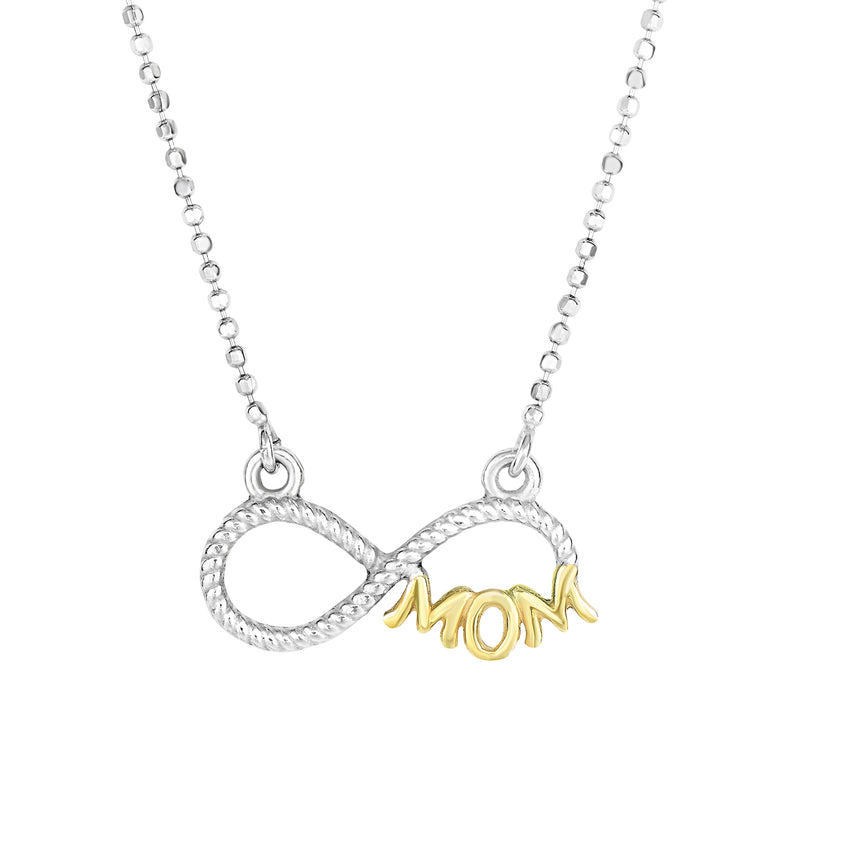 Silver Two-tone CZ Infinity Mom Necklace-Two-tone | Spring Ring